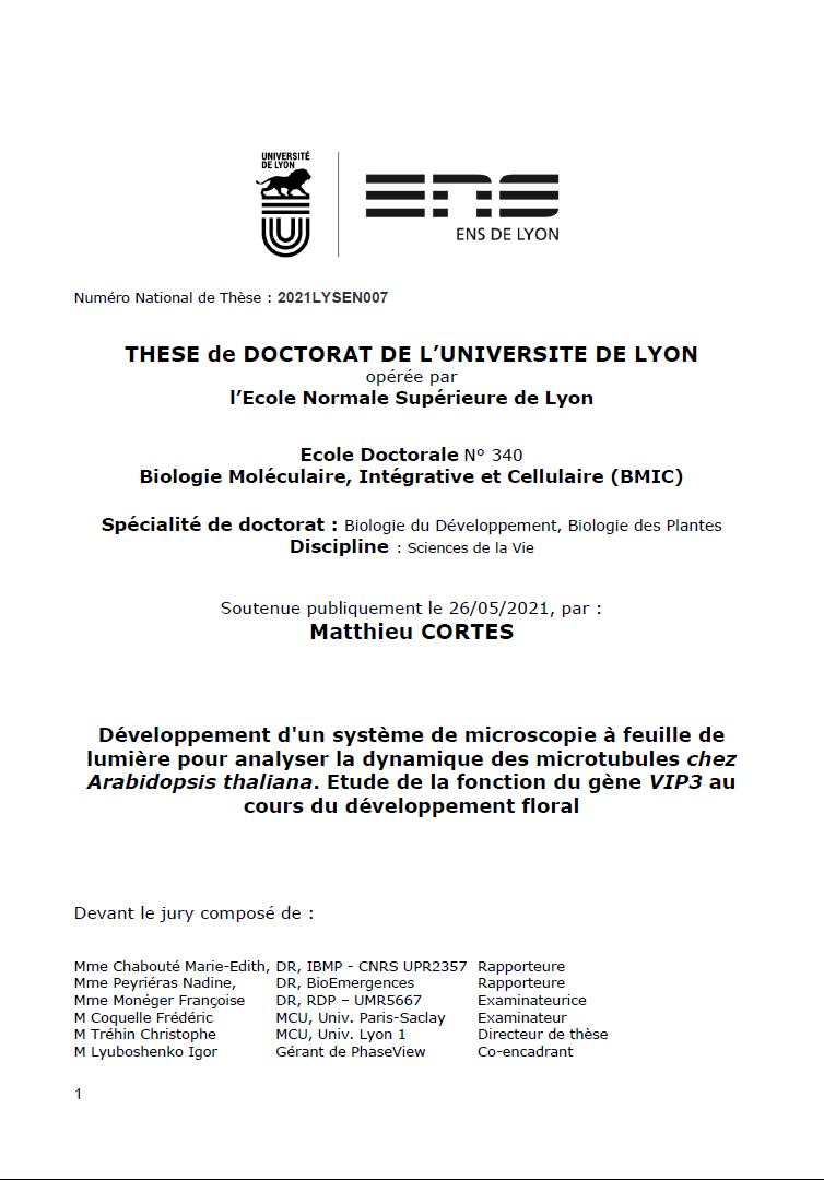 Development of a light sheet microscopy system to analyse microtubule dynamics in Arabidopsis thaliana. Study of VIP3 gene function during floral development.